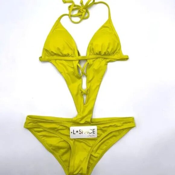 L*Space Swimsuit NWT Size S Neon Yellow Cutout Swimsuit Size Small NWT $187 - Picture 4 of 9